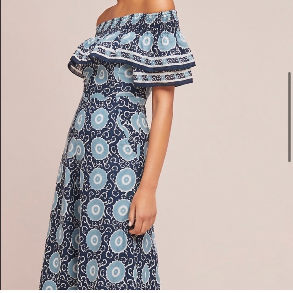 NWT Anthropologie Kopal Suzani off the shoulder romper, blue, medium
